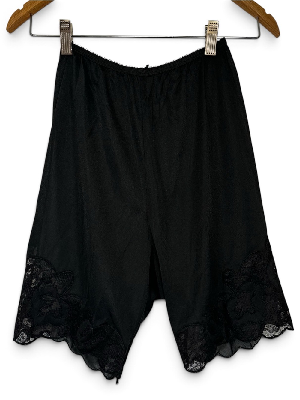 Vintage Black Lace-Trim Half Slip Shorts